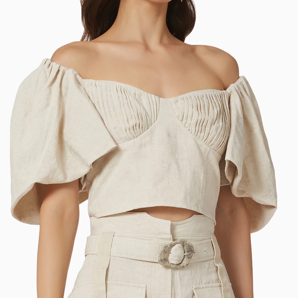 NWT Jonathan Simkhai Square Neckline Short Sleeve Crop Top 0 - Picture 2 of 5